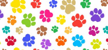 Pençe izi desensiz pastel boya, kedi ya da köpek ayağı rengi tebeşir bg, hayvan karalama eskizi arka planı. Evcil hayvan adımlı grunge dokusu. Ayı, panda, kaplan ayak izi duvar kağıdı. Çizgi film vektör illüstrasyonu