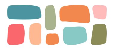 Düzensiz şekil kutusu, kare ve dikdörtgen, organik kenar, sevimli şekil bozukluğu. Çocuk geometrik karalama figürü. Çocuk düzensiz diyalog balonu, beyaz bg 'e izole edilmiş eğlenceli baloncuklu el. Vektör illüstrasyonu