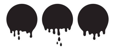 Çember eritme ikonu, boya damlası, çikolata ve süt damlası, krem karamel eritimi, beyaz arka planda izole edilmiş yuvarlak sıvı sıçraması. Lekeli kenar takımı, siyah siluet. Basit vektör illüstrasyonu