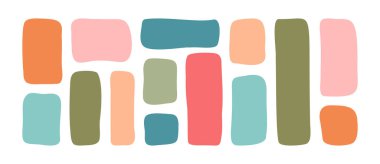 Organik düzensiz şekil, çocuk mesaj kutusu, dikdörtgen ve kare kare kütle. Deforme olmuş sevimli geometrik form, çocuk karalaması renkli boş pankart, geometri yuvarlak siluet figürü. Vintage vektör illüstrasyonu