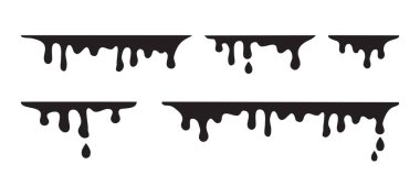 Erime damlası, boya damlası. Süt, krema ve çikolata akışı azaldı. Sıvı sınır, siyah siluet leke ikonu, beyaz bg 'ye düşen çerçeve sıvısı. Basit vektör illüstrasyonu