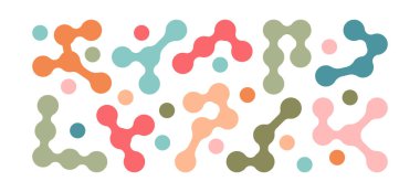 Organik meta-meta ikon, bağlantı şablonu, daire şeklindeki nokta, renk değişimi sıvısı, DNA molekülü. Kolajen molekül seti, ağ teknolojisi, dairesel doku, renkli geometrik konsept. Vektör illüstrasyonu