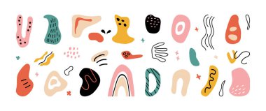 Organic shape pattern, abstract kid geometric figure. Cute modern collection hand drawn, child fun doodle element, naive blob collage color set isolated on white background. Modern vector illustration