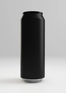 Boş bir matte siyah soda kutusunun üç boyutlu canlandırması tasarım konsepti maketi maketleri için.