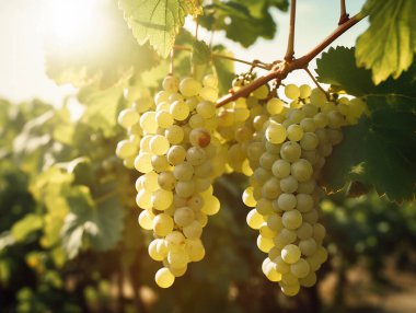 Güneşli bir günde üzüm bağında bir demet beyaz üzüm