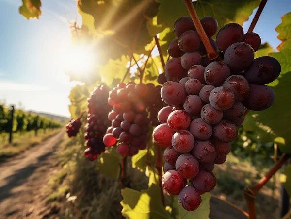 Grona Czerwonych Winogron Winnicy Słoneczny Dzień — Zdjęcie stockowe