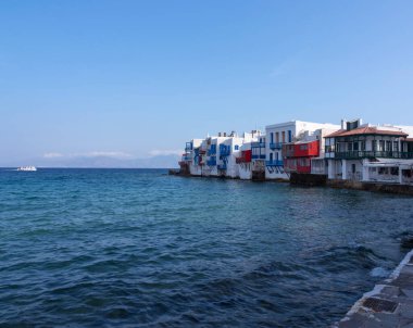 Yunanistan 'ın Mykonos kentinde Küçük Venedik' in panoramik manzarası