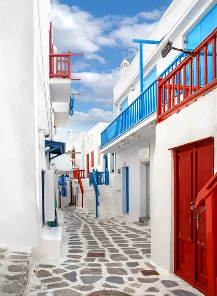 Ruas Tradicionais Estreitas Ilha Mykonos Grécia Fotografia De Stock