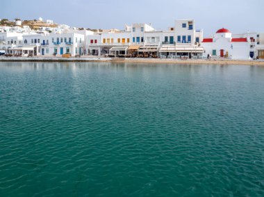 Yunanistan 'daki Chora Mykonos adasının deniz manzarası