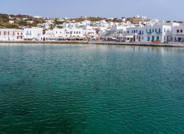 Yunanistan 'daki Chora Mykonos adasının deniz manzarası