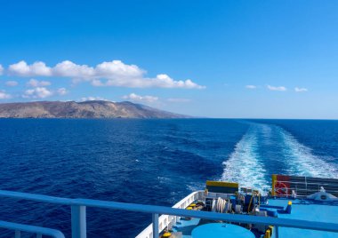Ships wake from the ferry in the Aegean Sea in Greece