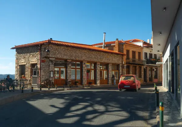 The road in the mountain village of Arachova in the Parnassus mountains in Greece