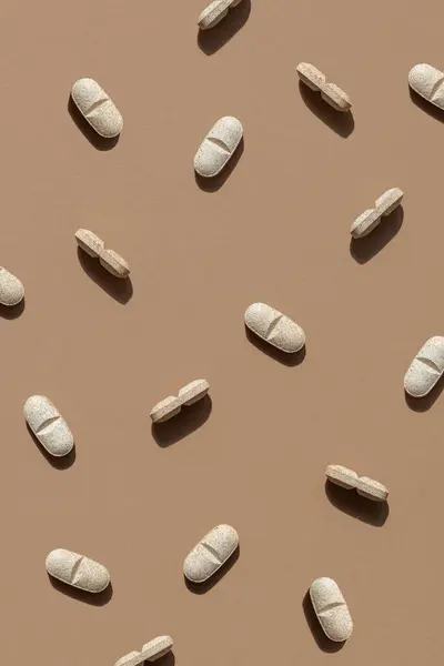 Natuur Kleuren Pillen Een Neutrale Achtergrond Bovenaanzicht Kopieerruimte Naadloos Patroon — Stockfoto