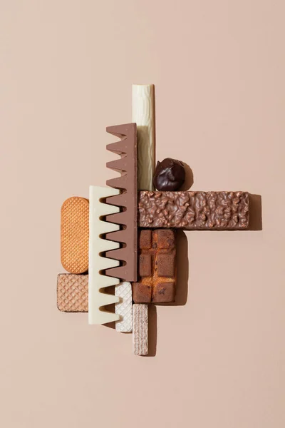 Des Bonbons Nature Morte Composition Des Bonbons Biscuits Barres Chocolatées — Photo