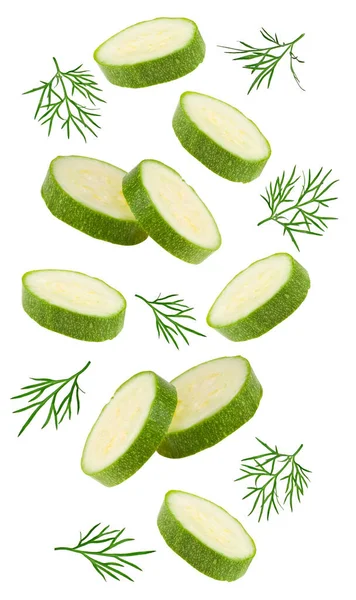 Fresh Sliced Green Zucchini Marrow Isolated White Background Full Depth — Stock Photo, Image