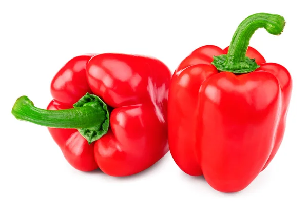 Two Red Sweet Bell Pepper Isolated White Background Clipping Path —  Fotos de Stock