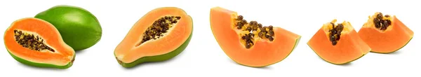 Reife Papayafrüchte Scheiben Geschnitten Isoliert Auf Weißem Hintergrund Exotische Früchte — Stockfoto