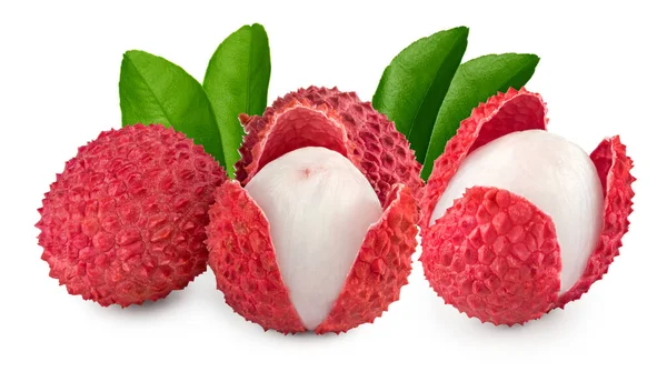Fresh Lychee Leaves Isolated White Background Clipping Path — Stock Fotó