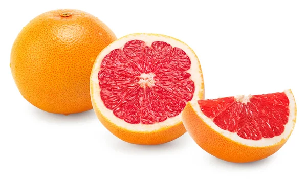 Grapefruit Met Gesneden Grapefruit Geïsoleerd Witte Achtergrond Knippad — Stockfoto