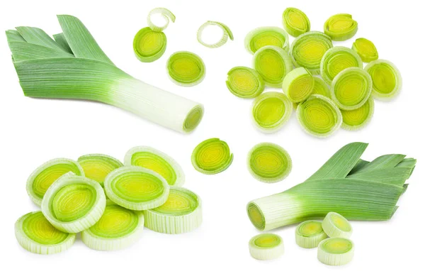 stock image leek with slices isolated on white background. with clipping path