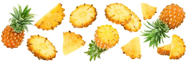 Abacaxi Fatiado Isolado Sobre Fundo Branco Fruta Exótica Caminho Recorte — Fotografia de Stock