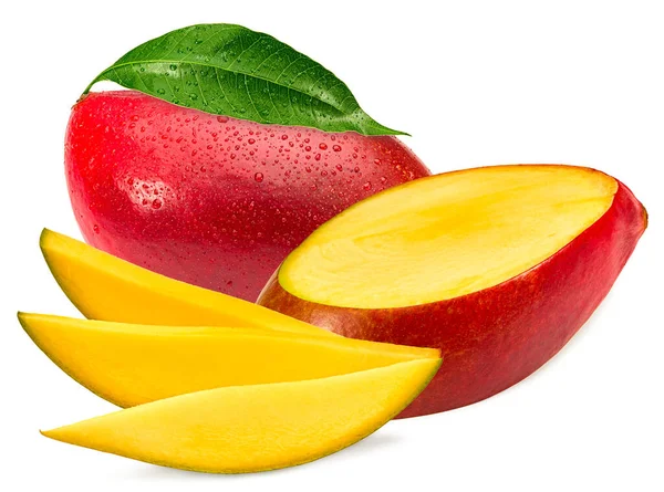Fresh Sliced Mango Isolated White Background Exotic Fruit Clipping Path — Stock Photo, Image
