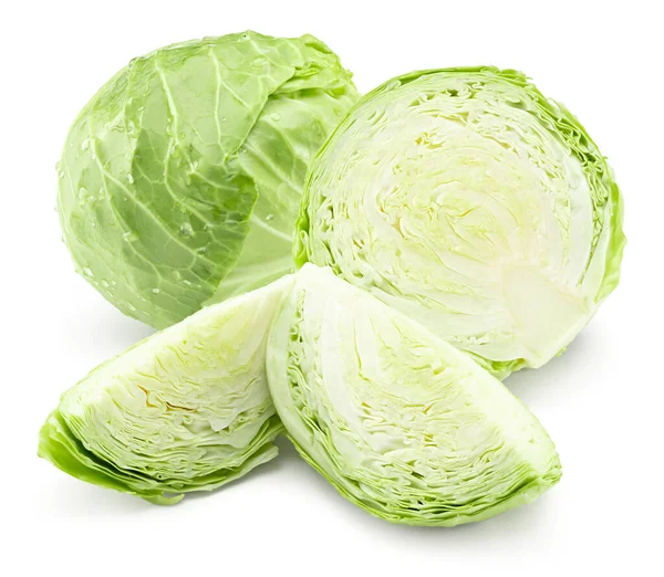 Cut Green Cabbage Isolated White Background Clipping Path — Stock Photo, Image