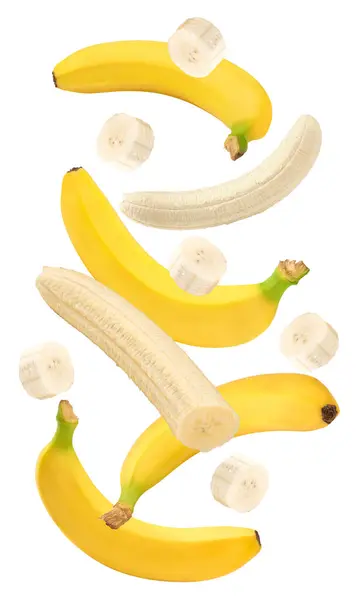 Banana Fresca Volante Isolato Sfondo Bianco Esotico Tropicale Percorso Ritaglio — Foto Stock