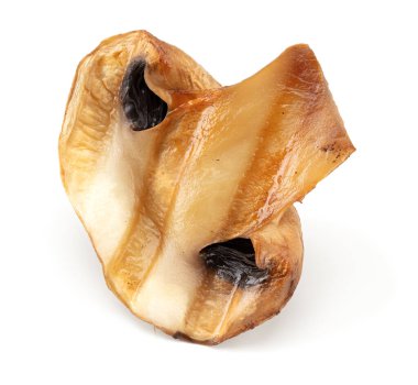 Izgara şampiyon mantarları beyaz arka planda izole edilmiş. Üst Manzara. kırpma yolu