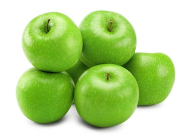 Beyaz arka planda izole edilmiş yeşil elmalar. kırpma yolu