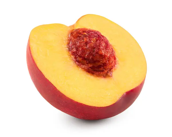 Half Peach Fruit Isolated White Background Clipping Path ロイヤリティフリーのストック画像