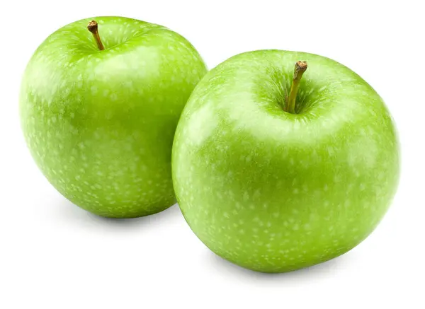 白い背景に2つの緑のリンゴが孤立しています クリッピングパス ロイヤリティフリーのストック画像