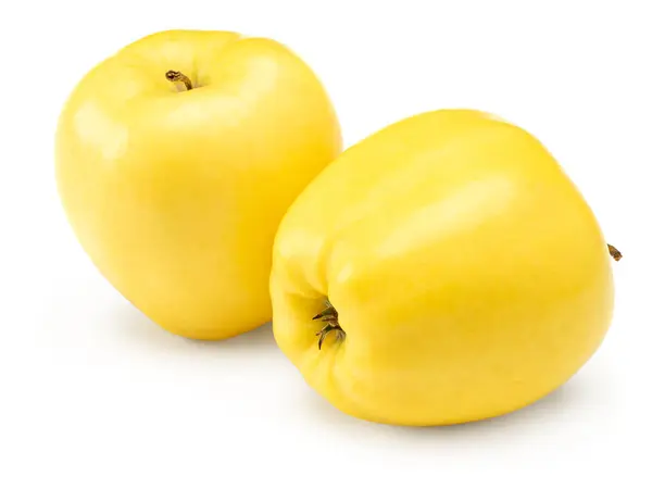 白い背景に隔離された2つの黄色いリンゴ クリッピングパス ストック画像