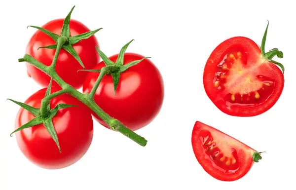 Tomat Segar Dengan Irisan Terisolasi Pada Latar Belakang Putih Memotong Stok Lukisan  