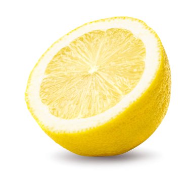Limonun yarısı beyaz arka planda izole edilmiş. kırpma yolu