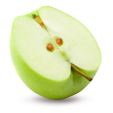 Yeşil elma parçası beyaz arka planda izole edilmiş. kırpma yolu