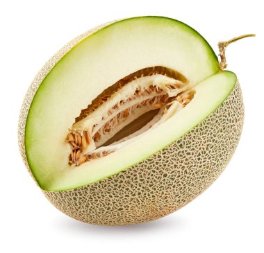 Dilimlenmiş kavun beyaz arka planda izole edilmiş. Taze kavun. kırpma yolu