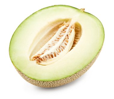 Dilimlenmiş kavun beyaz arka planda izole edilmiş. Taze kavun. kırpma yolu