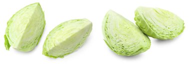 Beyaz arka planda izole edilmiş yeşil lahana kesimi. kırpma yolu