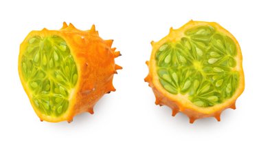 sliced kiwano fruit isolated on white background. clipping path clipart