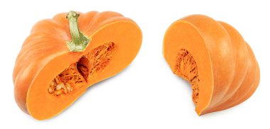 Beyaz arka planda izole edilmiş bir balkabağı parçası. kırpma yolu