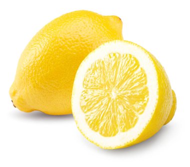 Beyaz arka planda dilimlenmiş limon. kırpma yolu.