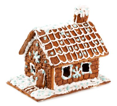 Beyaz arka planda izole edilmiş zencefilli kek evi