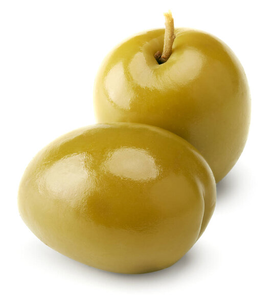 green olives isolated on white background. clipping path