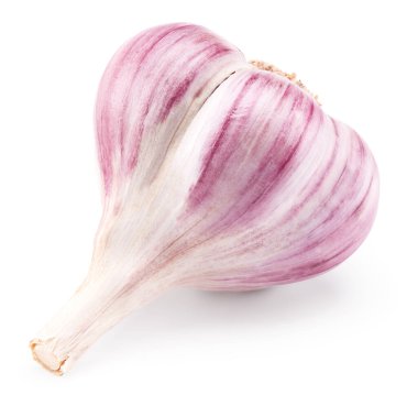 Beyaz arka planda izole edilmiş sarımsak. Kesme Yolu