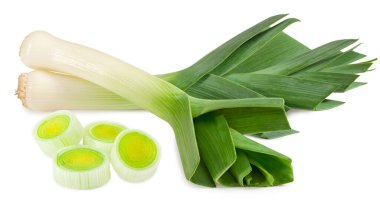 Pırasa beyaz arka planda izole edilmiş. kırpma yolu ile