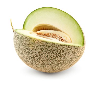 Dilimlenmiş kavun beyaz arka planda izole edilmiş. Taze kavun. kırpma yolu