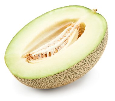 Dilimlenmiş kavun beyaz arka planda izole edilmiş. Taze kavun. kırpma yolu