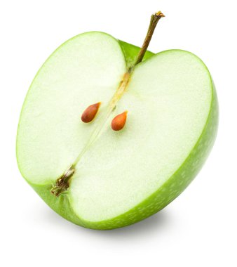 Yeşil elma parçası beyaz arka planda izole edilmiş. kırpma yolu