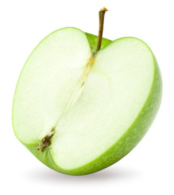 Yeşil elmanın yarısı beyaz arka planda izole edilmiş. kırpma yolu